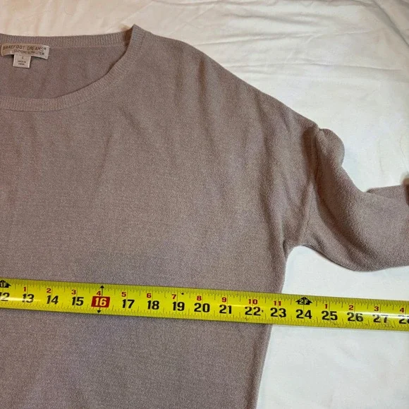 Barefoot Dreams CozyChic Ultra Lite Sweater Taupe Drawstring Pullover Size S - Picture 5 of 7